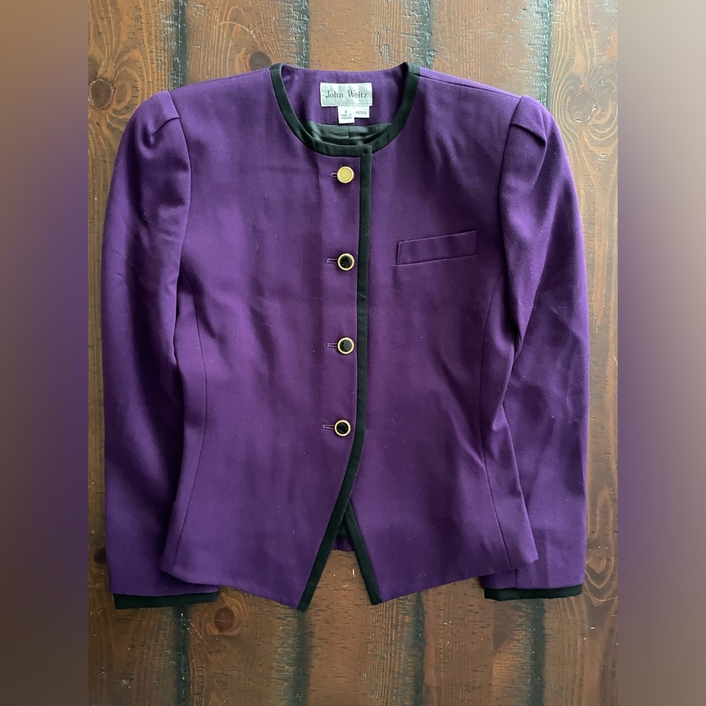 Vintage John Weitz purple suit top blazer size 4 petite ~